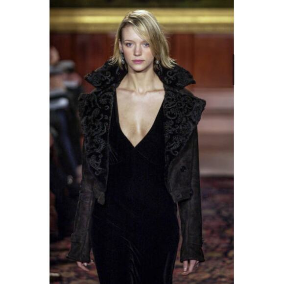 Ralph Lauren Collection Black Shearling Jacket Embroidered Velvet Formal Runway - Picture 1 of 16